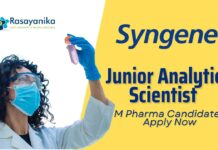 Junior Analytical Scientist Job at Syngene | MPharma Candidates Apply Now