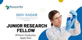 Junior Research Fellow Position at SNU | BPharm Graduates Apply Now