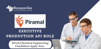 Latest BTech Chemical Engineering Jobs | Apply Now for the Executive Production API Role at Piramal Pharma