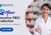 Latest MPharma/ BPharma Jobs at Pfizer| Apply Now for Executive F&D/ Production Role
