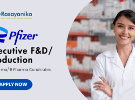 Latest MPharma/ BPharma Jobs at Pfizer| Apply Now for Executive F&D/ Production Role