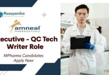 Latest MPharma Jobs at Amneal l Apply Now for Executive - QC Tech Writer Role.