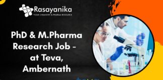 PhD & M.Pharma Research Job