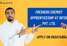Freshers Chemist Apprenticeship at Intox Pvt. Ltd.