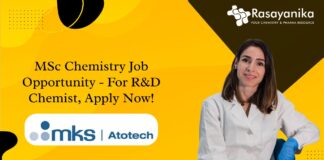 MSc Chemistry Job Opportunity - For R&D Chemist, Apply Now!