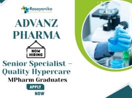 Quality Control Jobs at ADVANZ PHARMA | Apply Now For The Senior Specialist – Quality Hypercare Role