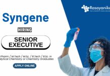 Analytical Chemistry Jobs for Freshers Apply Now for the Senior Executive Role at Syngene