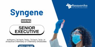 Analytical Chemistry Jobs for Freshers Apply Now for the Senior Executive Role at Syngene