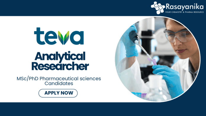 Analytical Researcher Job at TEVA - MSc PhD Pharma Candidates Apply Now