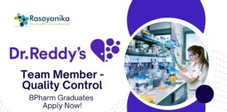 BPharma Jobs at Dr. Reddy's | Apply Now For The Team Member - Quality Control Role