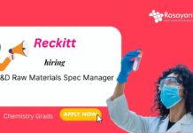 Chemistry Grads Reckitt R&D Raw Materials Spec Manager hiring