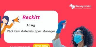 Chemistry Grads Reckitt R&D Raw Materials Spec Manager hiring