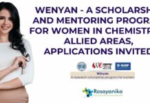 WEnyan Scholarship 2025 Application Form - A Scholarship and Mentoring Program for Women in Chemistry & Allied Areas, Applications Invited