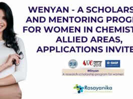 WEnyan Scholarship 2025 Application Form - A Scholarship and Mentoring Program for Women in Chemistry & Allied Areas, Applications Invited