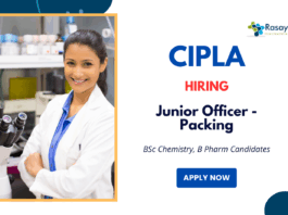 Cipla Company Job Vacancy | Apply Now for Junior Officer - Packing Position