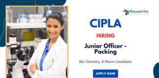 Cipla Company Job Vacancy | Apply Now for Junior Officer - Packing Position