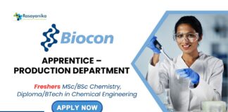 Freshers Chemistry Jobs at Biocon Hyderabad | Attend the Walk-In Interview for Apprentice – Production Department Role