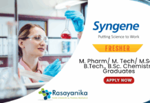 Freshers Job at Syngene -  Chemistry and Pharma Graduates Apply Now 