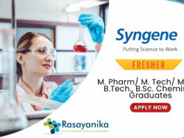 Freshers Job at Syngene -  Chemistry and Pharma Graduates Apply Now 
