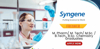 Freshers Job at Syngene -  Chemistry and Pharma Graduates Apply Now 