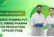 Industrial Chemistry Job Openings at Asence Pharma Pvt. Ltd.