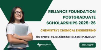 Reliance Foundation Postgraduate Scholarships 2025-26 For Chemistry