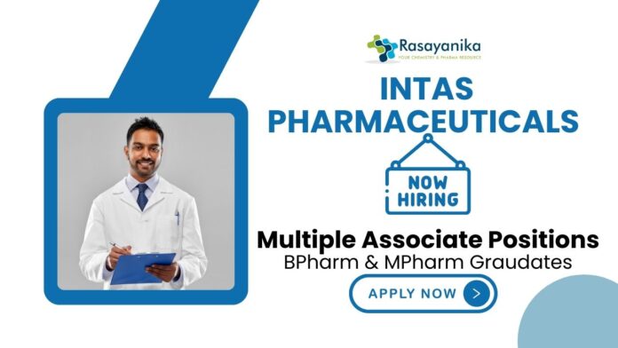 Intas Pharmaceuticals Jobs | MPharm Graduates Apply Now for Multiple Associate Positions