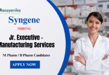 Junior Executive Jobs at Syngene | M Pharm Candidates Apply Now