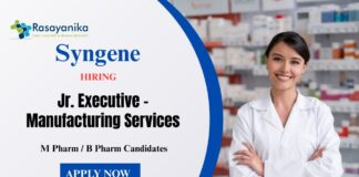 Junior Executive Jobs at Syngene | M Pharm Candidates Apply Now