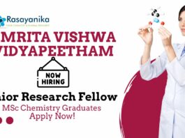 Junior Research Fellow Vacancy at Amrita Vishwa Vidyapeetham | MSc Chemistry Graduates Apply Now