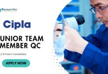 Latest M Pharma Jobs at Cipla | Apply now for Junior Team Member Quality Control Position