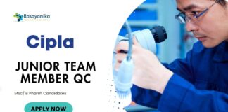 Latest M Pharma Jobs at Cipla | Apply now for Junior Team Member Quality Control Position