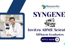 Latest MPharm Jobs at Syngene | Apply Now For The Invitro ADME Scientist Role