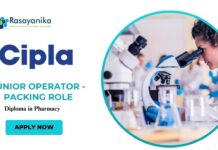 Latest Pharma Jobs at Cipla |  Apply Now for Junior Operator - Packing Role