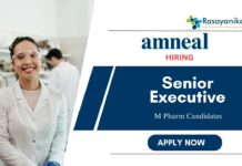 M Pharm Jobs at Amneal | Apply Now for Senior Executive Position