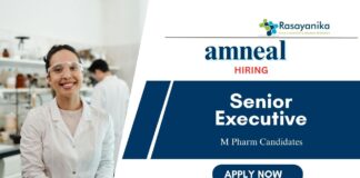 M Pharm Jobs at Amneal | Apply Now for Senior Executive Position