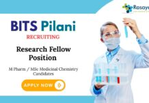 M Pharm Jobs at BITS Pilani | Apply Now for Research Fellow Position