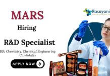 MSc Chemistry Jobs at Mars Cosmetics | Apply Now for R&D Specialist Position