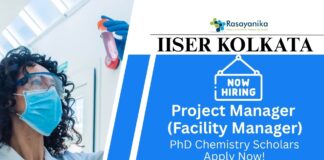 PhD Chemistry Jobs at IISER Kolkata | Apply Now For The Project Manager (Facility Manager) Role