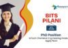 PhD Positions at BITS Pilani | MTech Chemical Engineering Graduates Apply Now