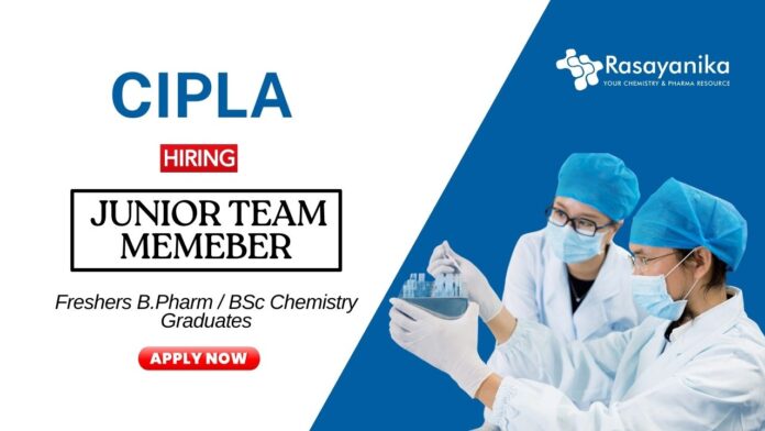 Pharma Jobs for Freshers at Cipla Apply Now for the Junior Team Member Position
