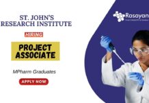 Pharma Jobs for Freshers at St. John’s Research Institute Apply now for the Project Associate Position