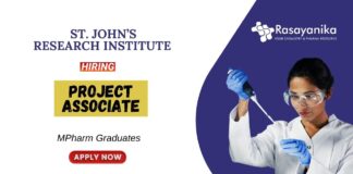 Pharma Jobs for Freshers at St. John’s Research Institute Apply now for the Project Associate Position