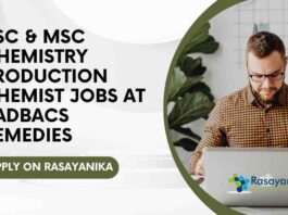 BSc & MSc Chemistry Production Chemist Jobs
