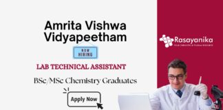 Amrita Vishwa Vidyapeetham Hiring Lab Technical Assistant | Chemistry Graduates can Apply 