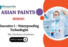 BSc Chemistry Jobs at Asian Paints Apply Now for Executive I – Waterproofing Technologist Role