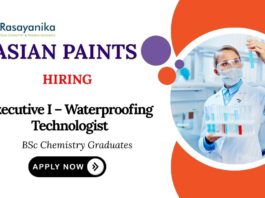 BSc Chemistry Jobs at Asian Paints Apply Now for Executive I – Waterproofing Technologist Role