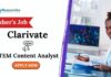 STEM Content Analyst Role | Clarivate Careers for Freshers MSc Chemistry Graduates