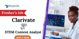 STEM Content Analyst Role | Clarivate Careers for Freshers MSc Chemistry Graduates