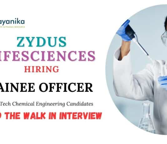 Chemical Engineering Freshers Jobs at Zydus Lifesciences | MSc Candidates Attend the Walk-In-Interview 